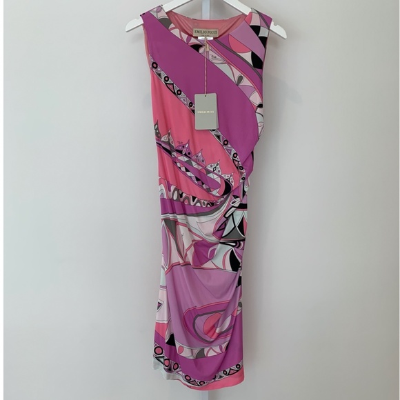 EMILIO PUCCI PINK MULTI PRINT DRESS MODEL 41RL15 SIZE IT 44 / US 10 NWTS! - Picture 6 of 17